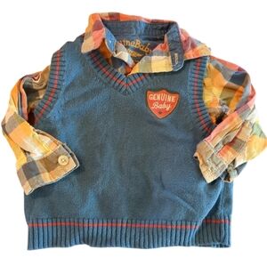 OSHKOSH Plaid Button Down Shirt and Vest Set